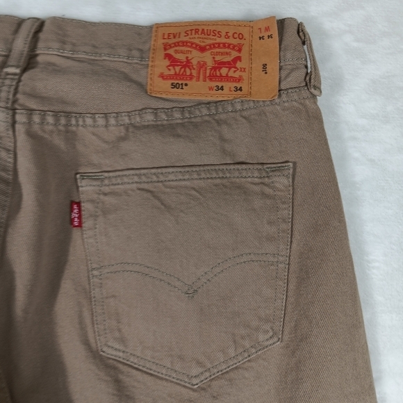 Levis 501 Jeans Mens 34x34 Tan Button Fly 100% Cotton Cowboy Western Grunge - Picture 6 of 12